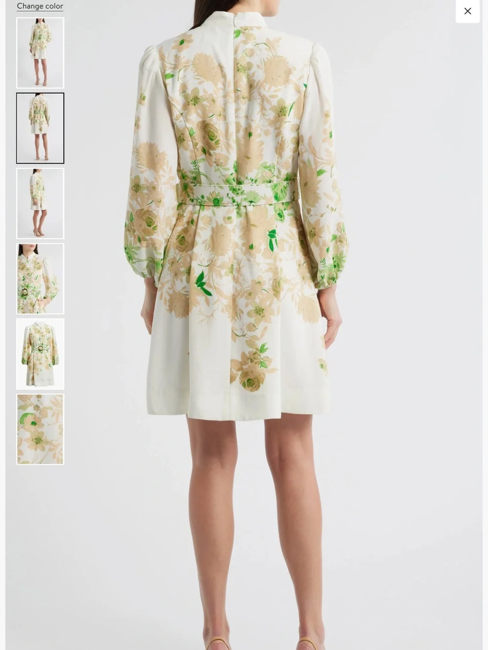 Tahari ASL Ivory Mini Dress with Beige Floral Print and Green Accents - Picture 2 of 3